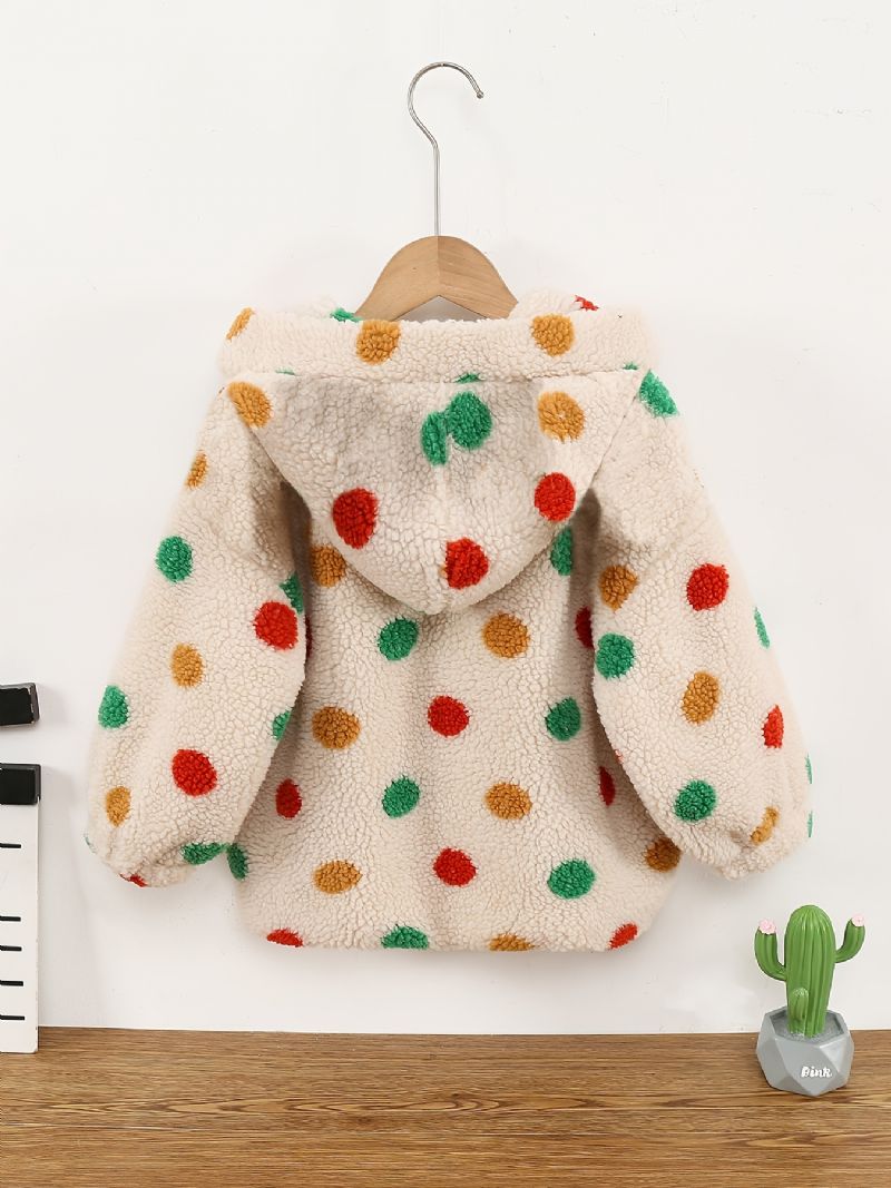 Piger Polka Dots Lynlås Hættejakke Fleece Tykket Varm Vinter