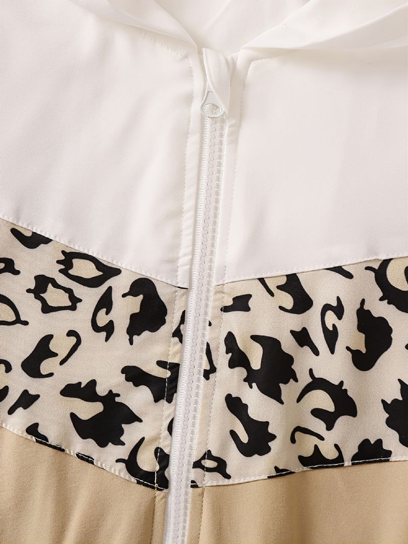 Småbørnspiger Leopard Panel Colorblock Zip Up Hættejakke