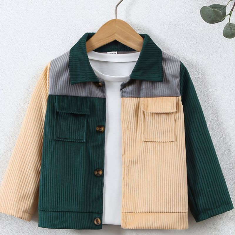 Toddler Drenge Colorblock Flap Pocket Jacket Børnetøj T-shirt Medfølger Ikke