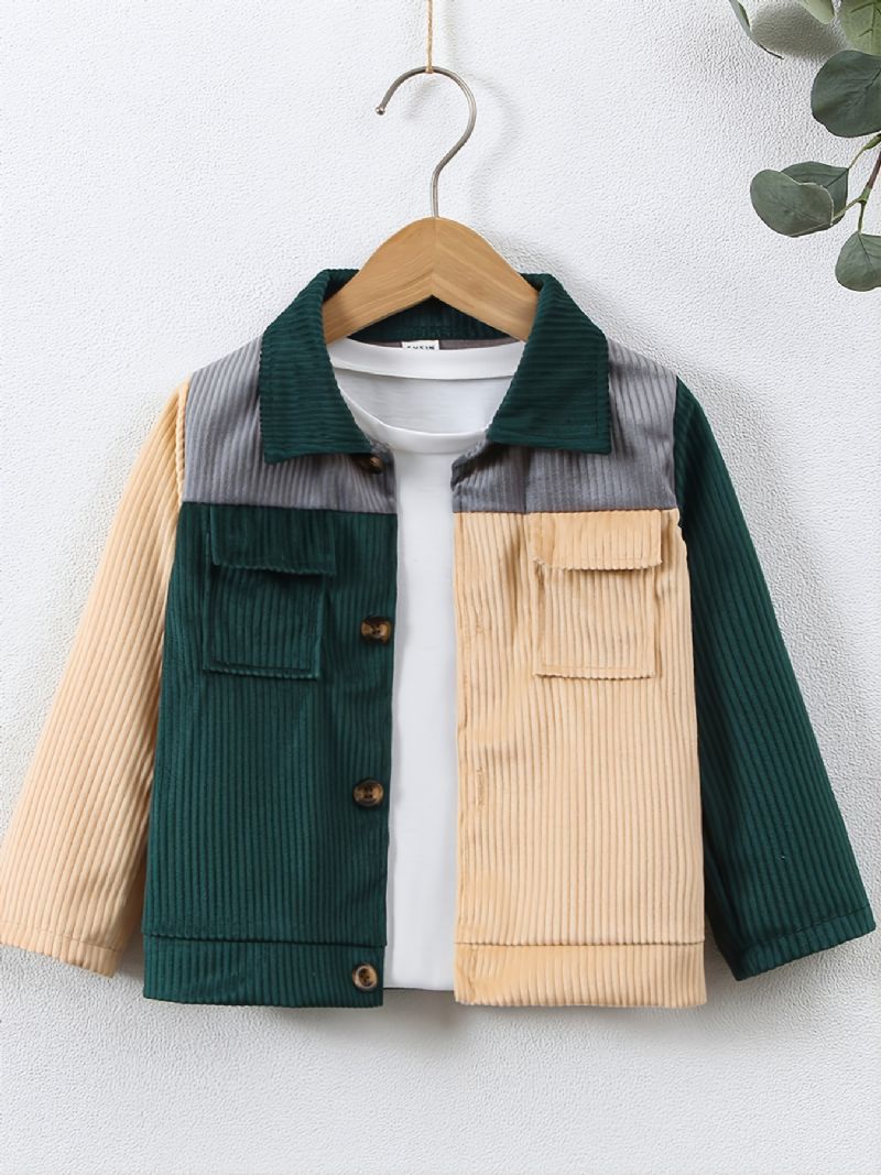 Toddler Drenge Colorblock Flap Pocket Jacket Børnetøj T-shirt Medfølger Ikke