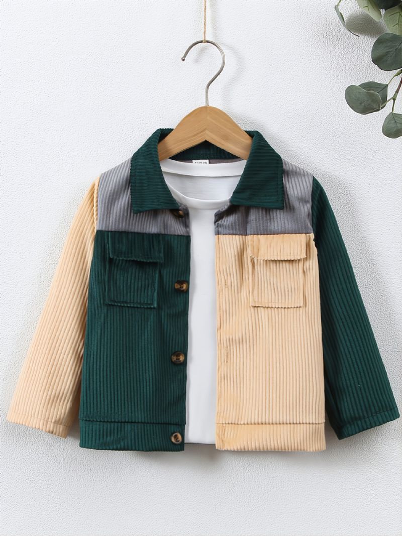 Toddler Drenge Colorblock Flap Pocket Jacket Børnetøj T-shirt Medfølger Ikke