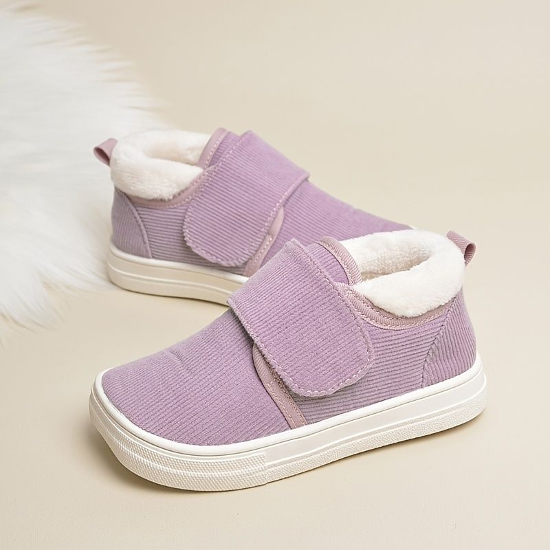 Efterår Vinter Piger Lyslilla Fleece Sneakers Med Velcro