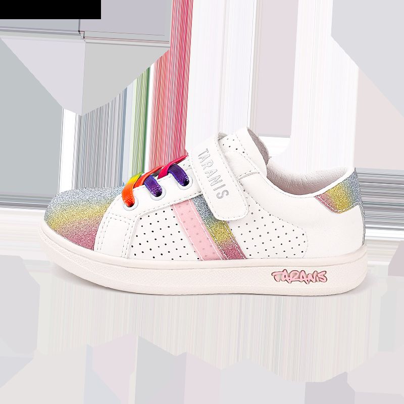 Rainbow Glitter Design Ribbon Vandtætte Åndbare Pigesneakers