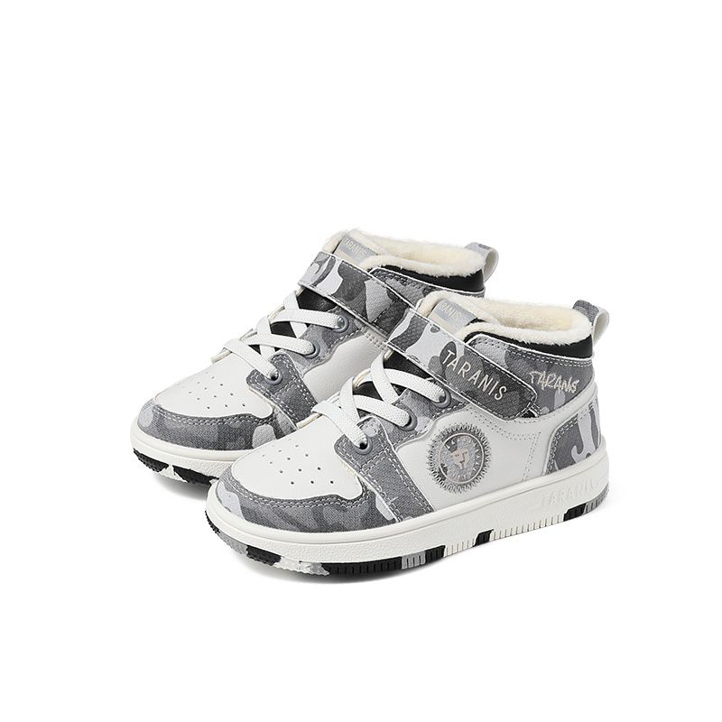 Toddler Plus Velvet Warm Sneakers Blød Sål Skridsikker Krogløkke Fastener High Top Skatesko Til Baby Piger Drenge